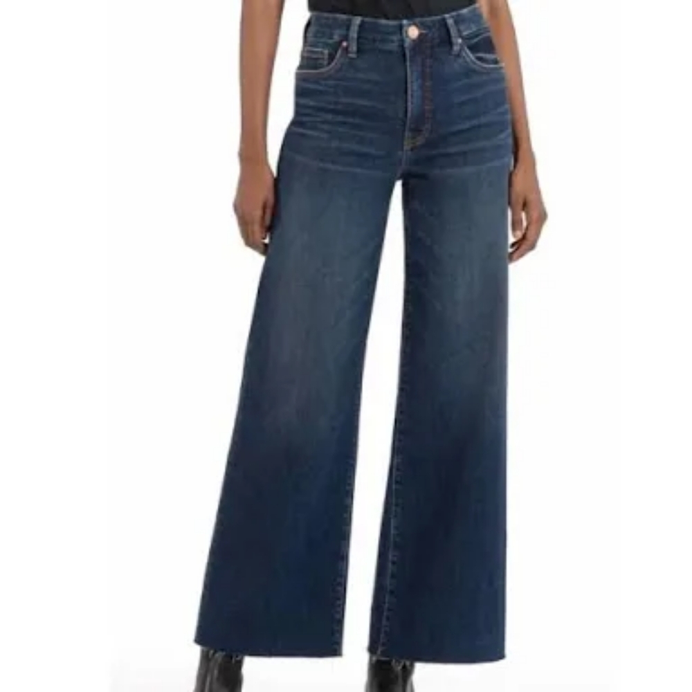 NEW KUT FROM THE KLOTH meg high rise wide leg jean in exhibited wash